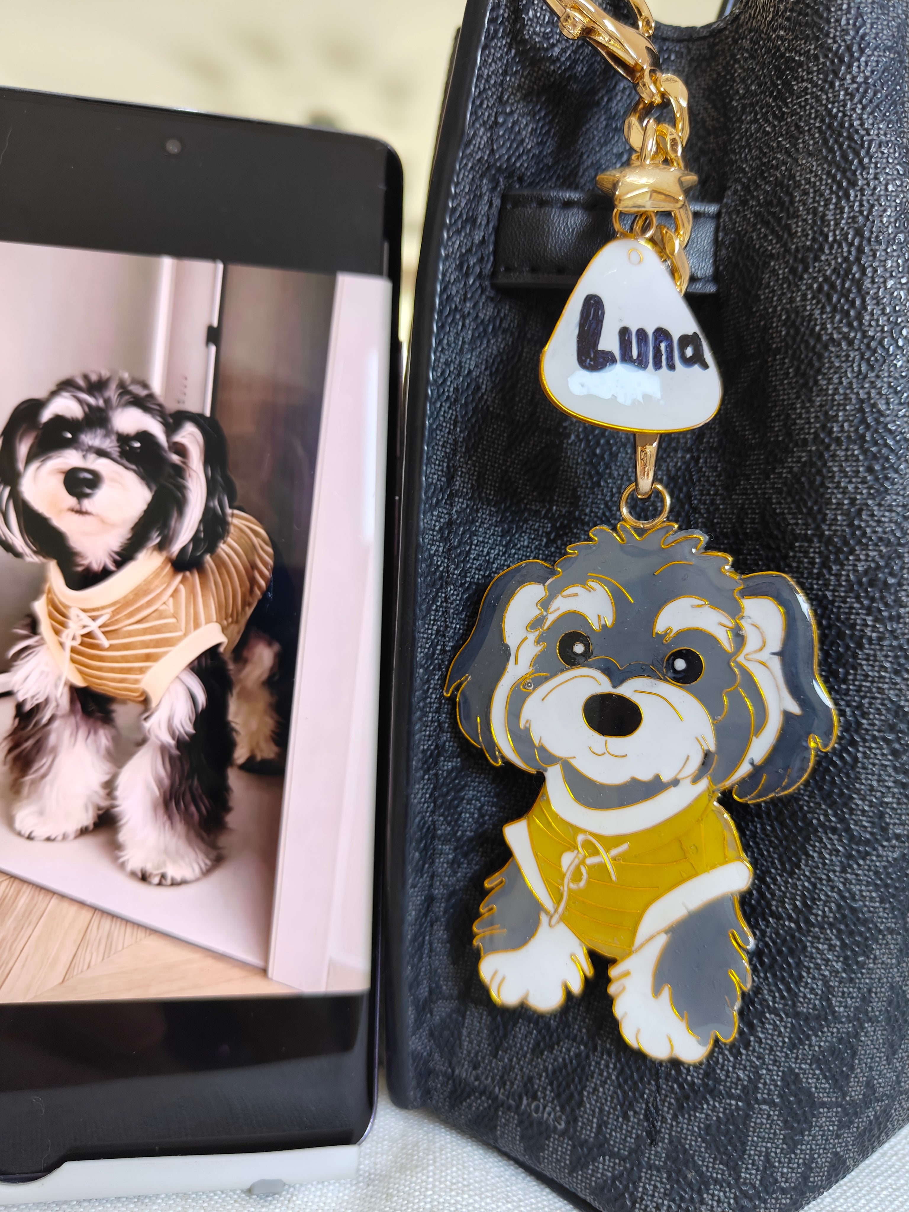 Custom Pet Cloisonne Drip Resin Bag Charm | Personalized Pet Photo Keepsake Gift